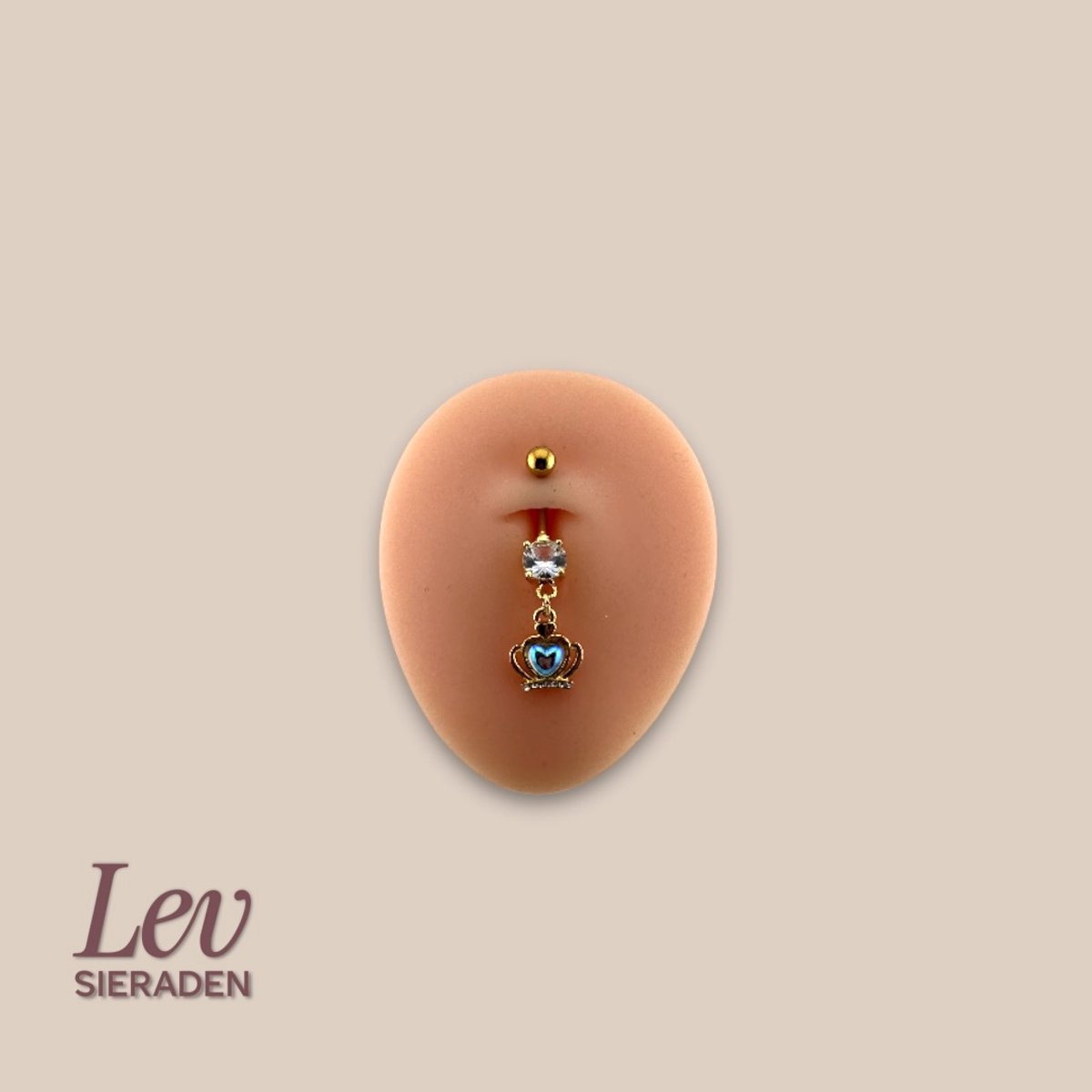 Lev Sieraden - 1.6x10mm Navel piercing met kroon hanger - navel piercing - Goud kleurig - Titanium - extern geschroefd
