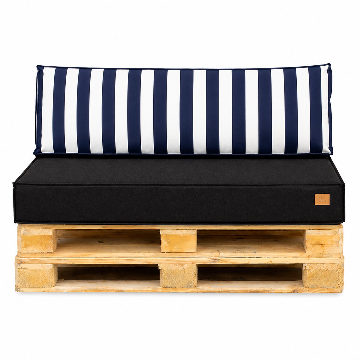 Blomster Outdoor - Tuinkussens Set voor Palletmeubels - Waterafstotend - Europallet - Zwart met marineblauwe strepen