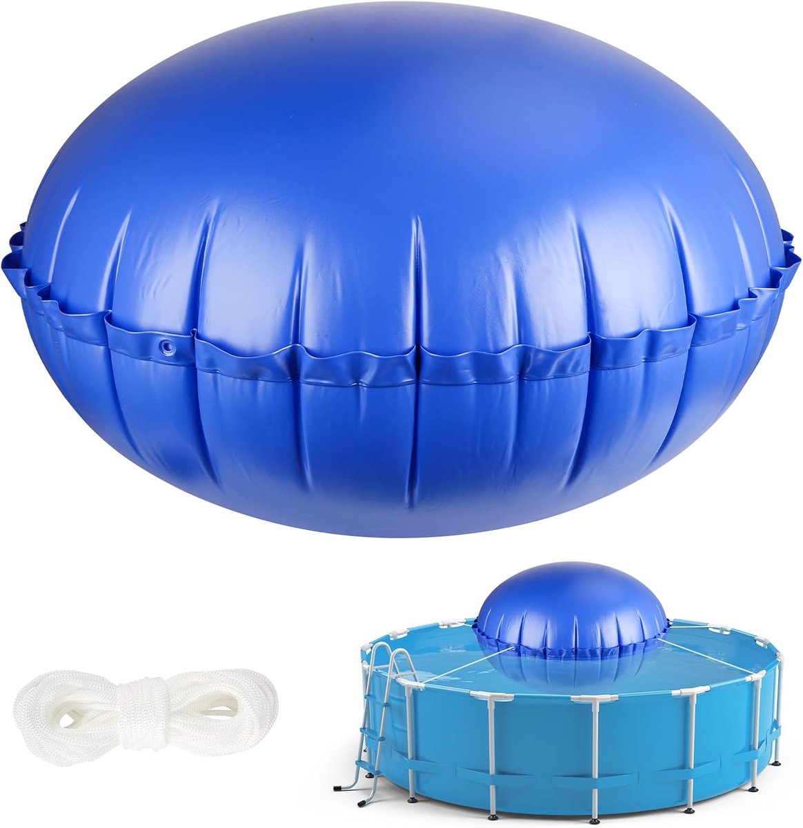 Zwembadafdekking-kussen - Drijvend zwembadkussen- 150 x 150 cm - Zwembad Luchtkussen voor Bovengrondse Zwembaden -PVC - Rond Winterkussen - IJsequalizer - Met Touwen - Ter Ondersteuning van Zwembadafdekking - Blauw
