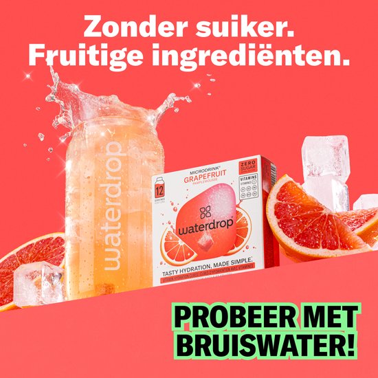 Waterdrop grapefruit bruisende drankjes met sinaasappel, grapefruit en ijsblokjes.