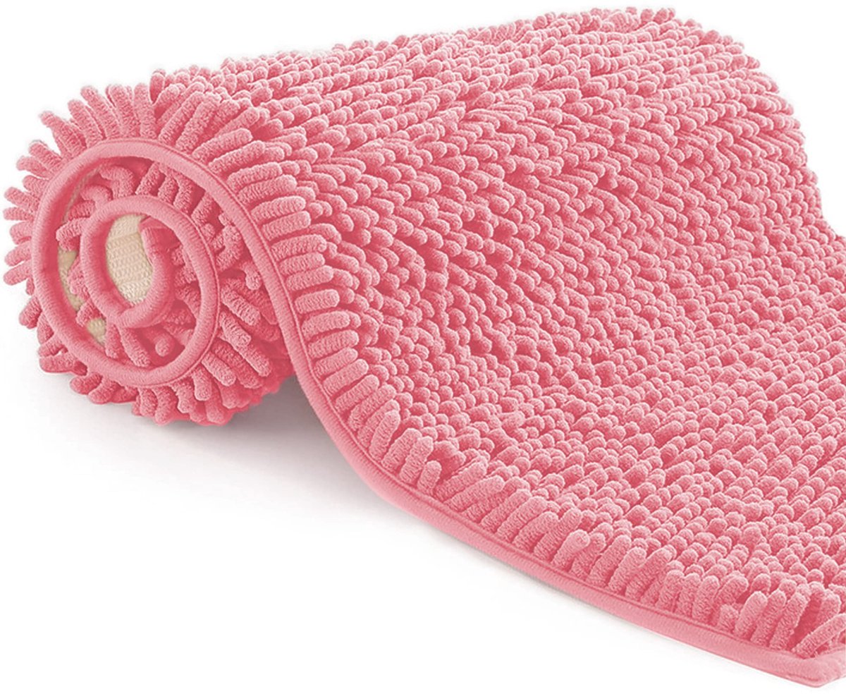 SnelShoppen - Poligono Antislip Badmat 50x80cm Roos - Zacht Langharig Badkamer Kleed voor Douche en Bad - Antislip, Luxe, Comfortabel en Stijlvol
