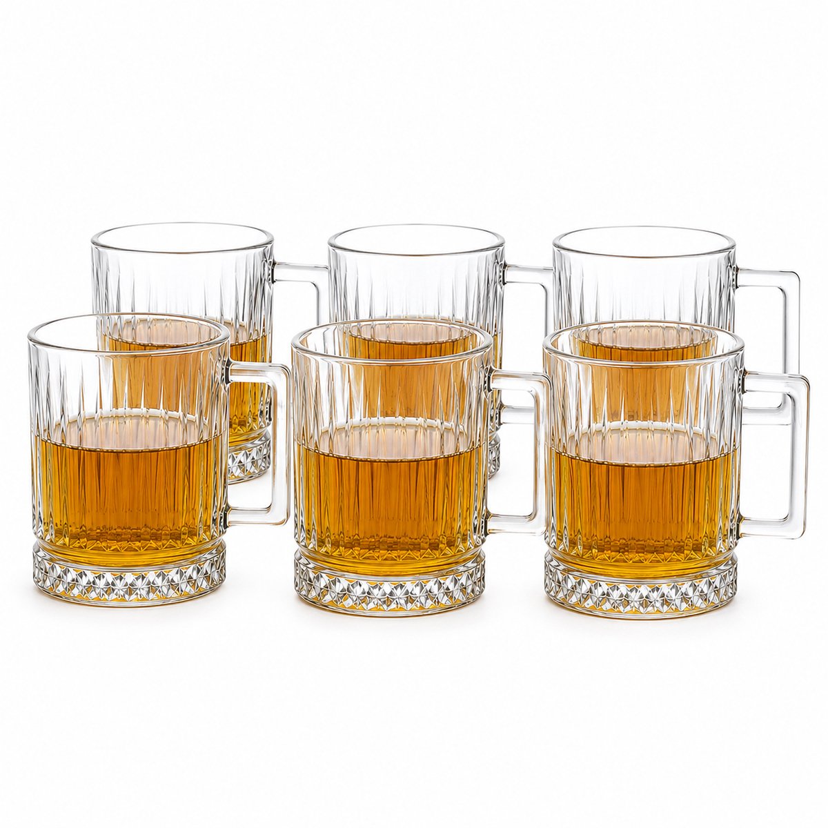 Glozini Theeglazen Set - 210ml - Set van 6 - Theeglazen met Oor/Handvat - Theeglas - Theekopjes
