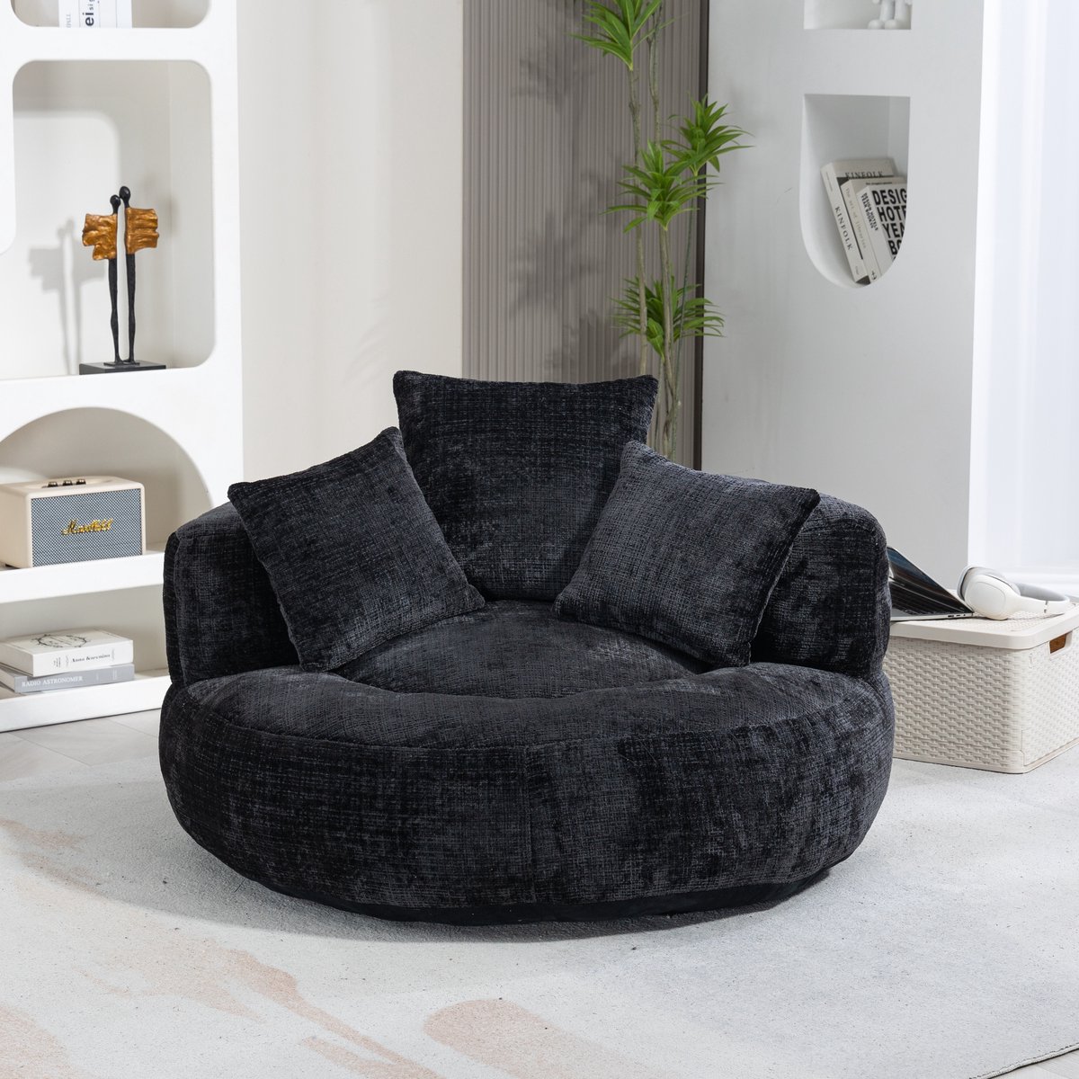 Welltin Zitzakstoel - Lazy Sofa Duurzame Comfortabele Lounger Zitzak - Hoge Rugleuning en Drie Kussens voor Volwassenen en Kinderen, Binnen & Buiten, Eenpersoons Gaming Sofa Stoel voor Slaapkamer, Kantoor - Zwart