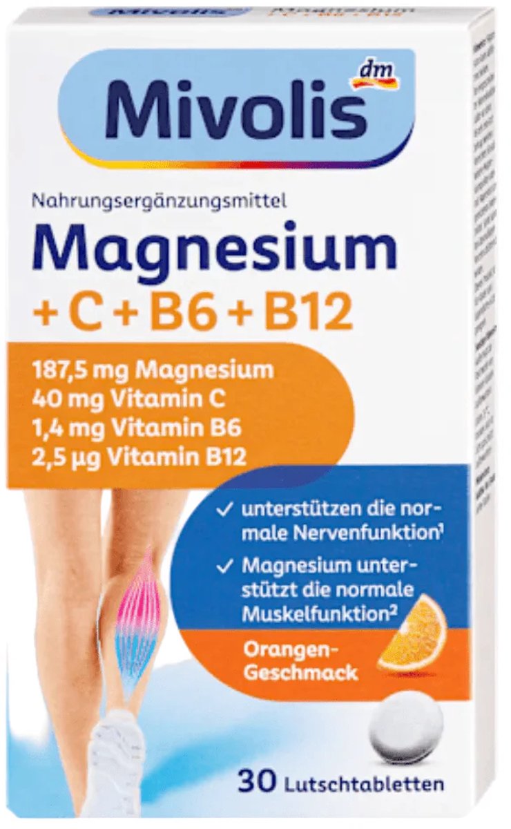 Mivolis Magnesium + Vitamine C + Vitamine  B6  + B12, Zuigtabletten,  30 stuks,  45 g