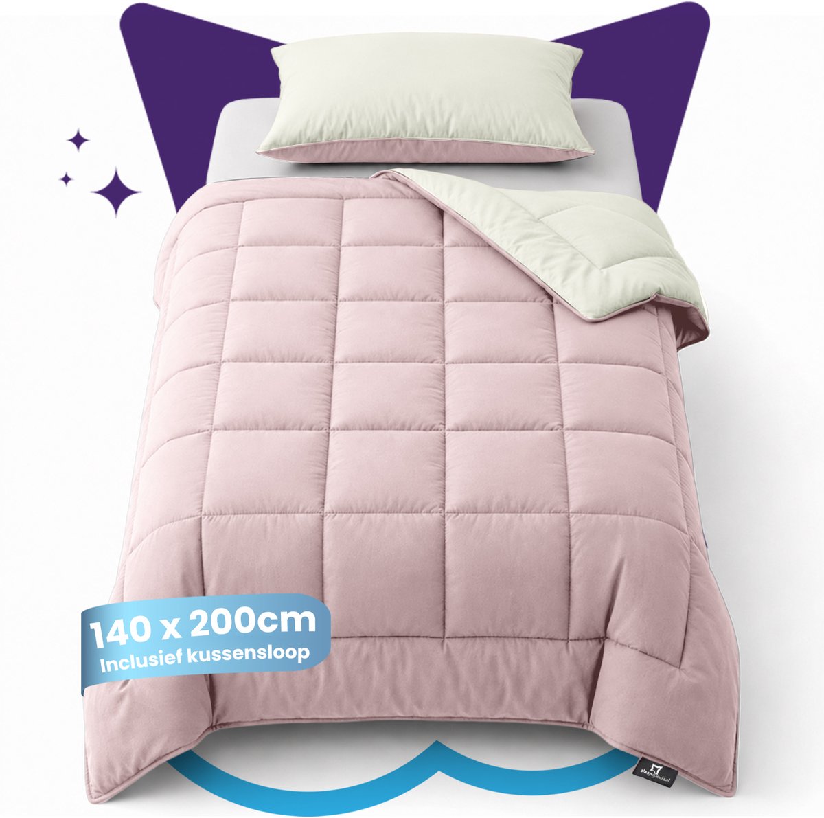 Slaapspeciaal All year dekbed enkel - eazydekbed ® Series Roze/Ivoor - Dekbed zonder overtrek | 140x200 cm - Hoesloos dekbed - Inclusief Kussenslopen - Bedrukt dekbed zonder overtrek - Dekbed in kleur - Gekleurd dekbed - Eenpersoons Dekbed