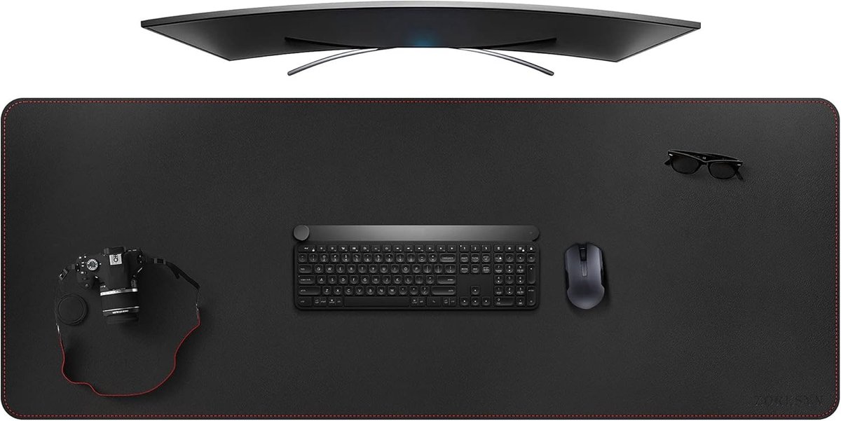SnelShoppen - 5XL Gaming Muismat Groot Formaat (160 x 60 cm) - PU-Lederen Antislip Bureaumat - Waterdicht en Ideaal voor Toetsenbord en Gaming - Zwart