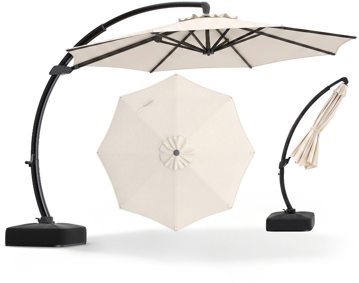 Parasol – Waterdicht & UV-beschermend – Kantelbaar – Luxe Zweefparasol voor Tuin - Balkon of Terras – Beige