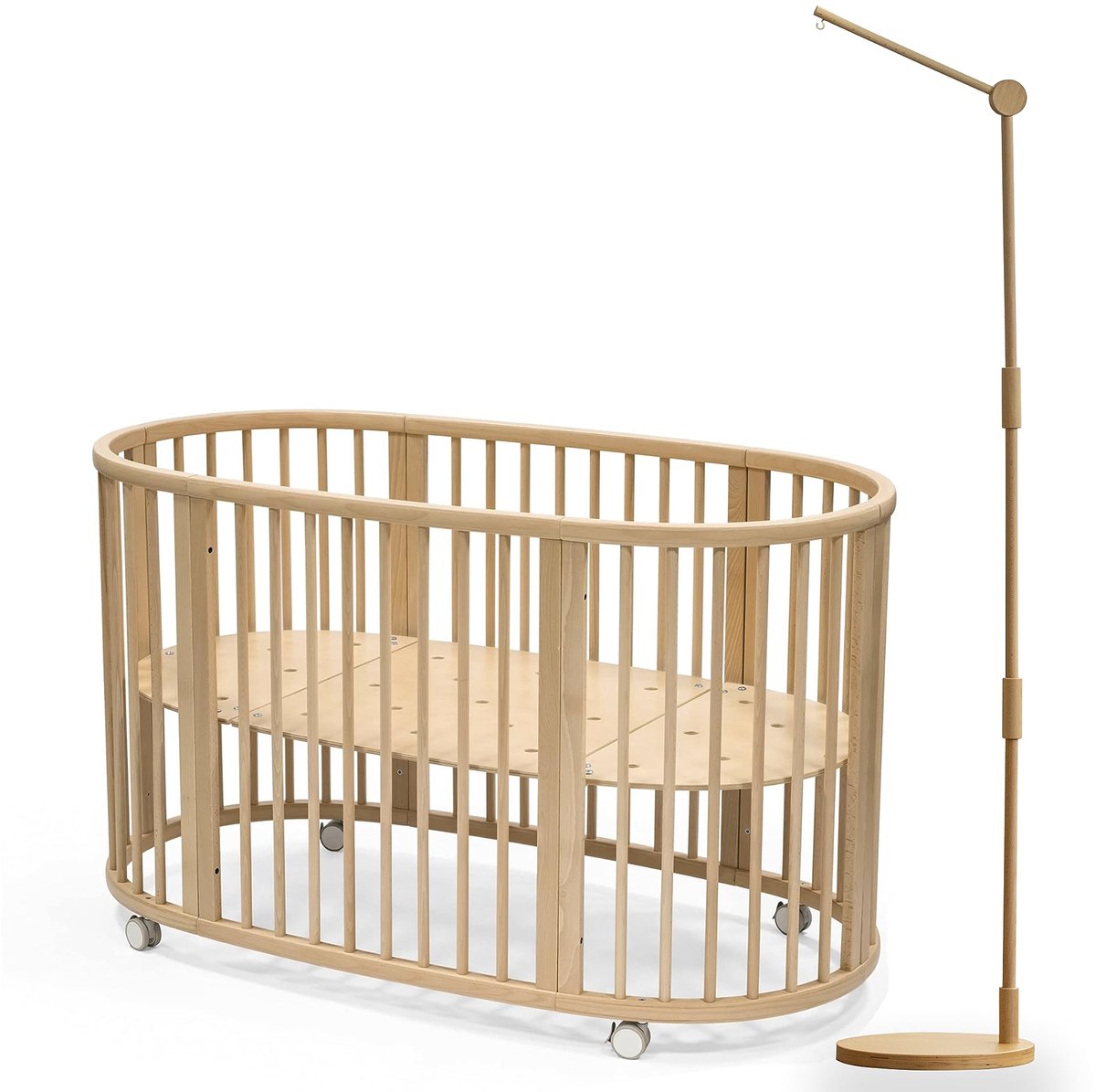 SnelShoppen - Vloerstaande Houder voor Babymobiel - Beweegbare Mobiele Houder van 100% Beukenhout - 155 cm Hoog - Geschikt voor Babybed, Kinderbed, Aa