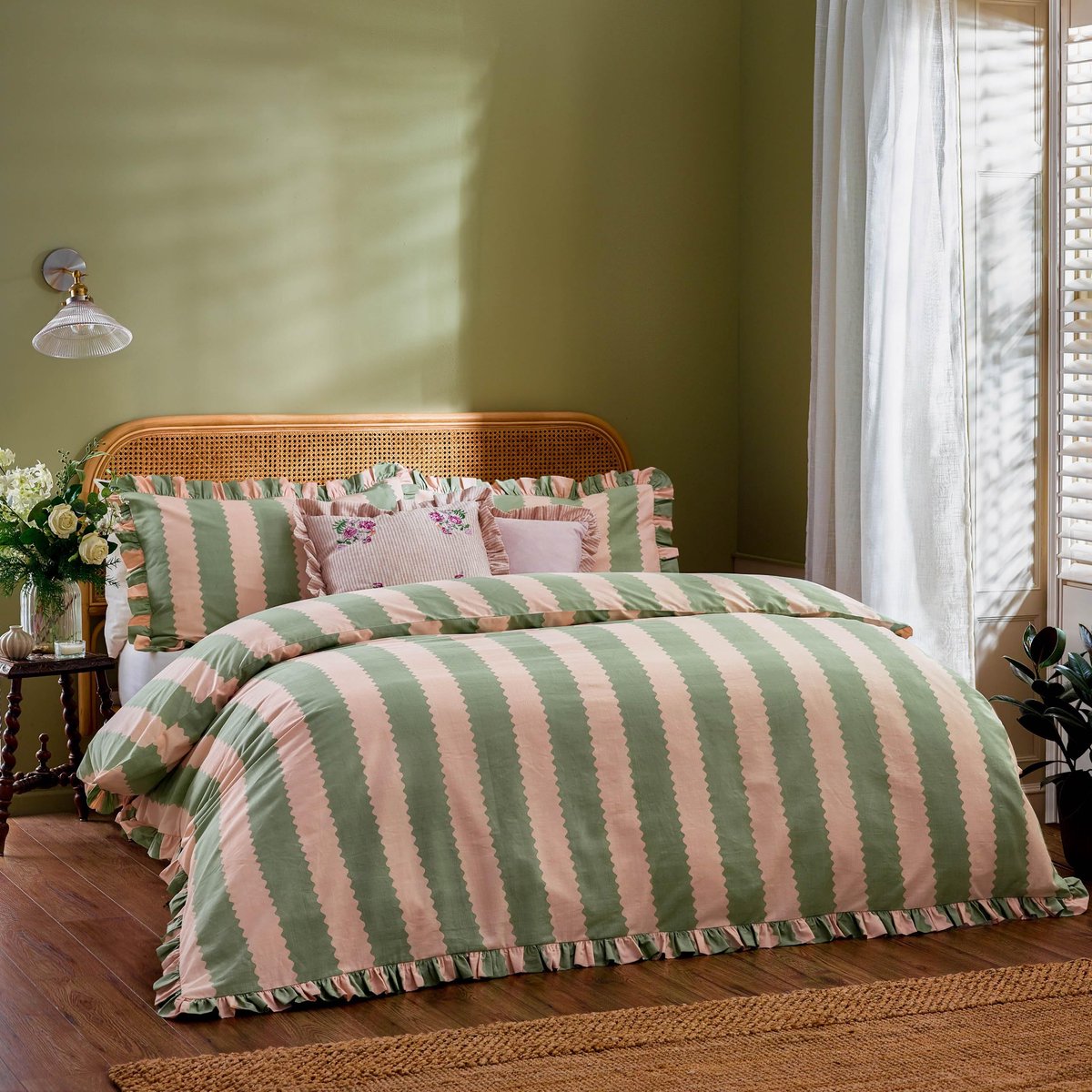 SnelShoppen - Dekbedovertrek Set Rijke Streep Katoen voor Volwassenen - Wylder Nature Birdie Design - Luxe en Comfortabel - 2 Persoons - 240x220 cm -