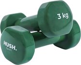 HUSH Sport - Dumbbells Set - 2 x 3kg - Vinyl Coating met Antislip Grip - Gietijzer - Handig 6-hoekig Design - Geschikt voor Krachttraining & Fitness - Olijfgroen
