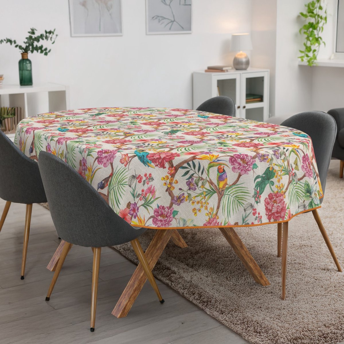 ANRO Tafelkleed Bladeren Meerkleurig Ovaal 220x140cm Met sierband Afwasbaar Waterafstotend