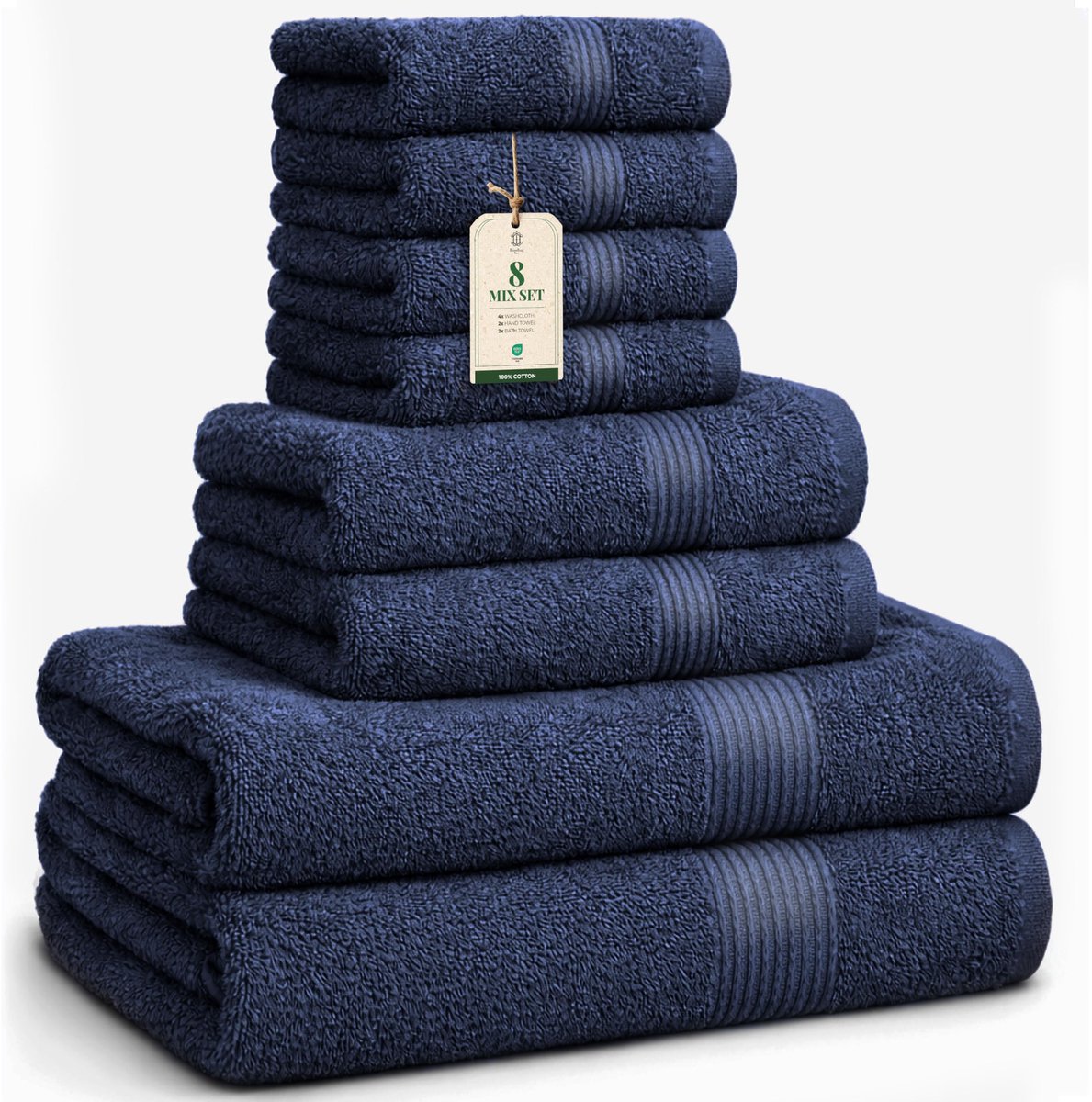 SnelShoppen - Luxe Handdoeken Set 8 Stuks - Zachte Katoenen Handdoeken, Badhanddoeken & Washandjes - Marineblauw - Absorberend, Ideaal voor Thuis, Bad