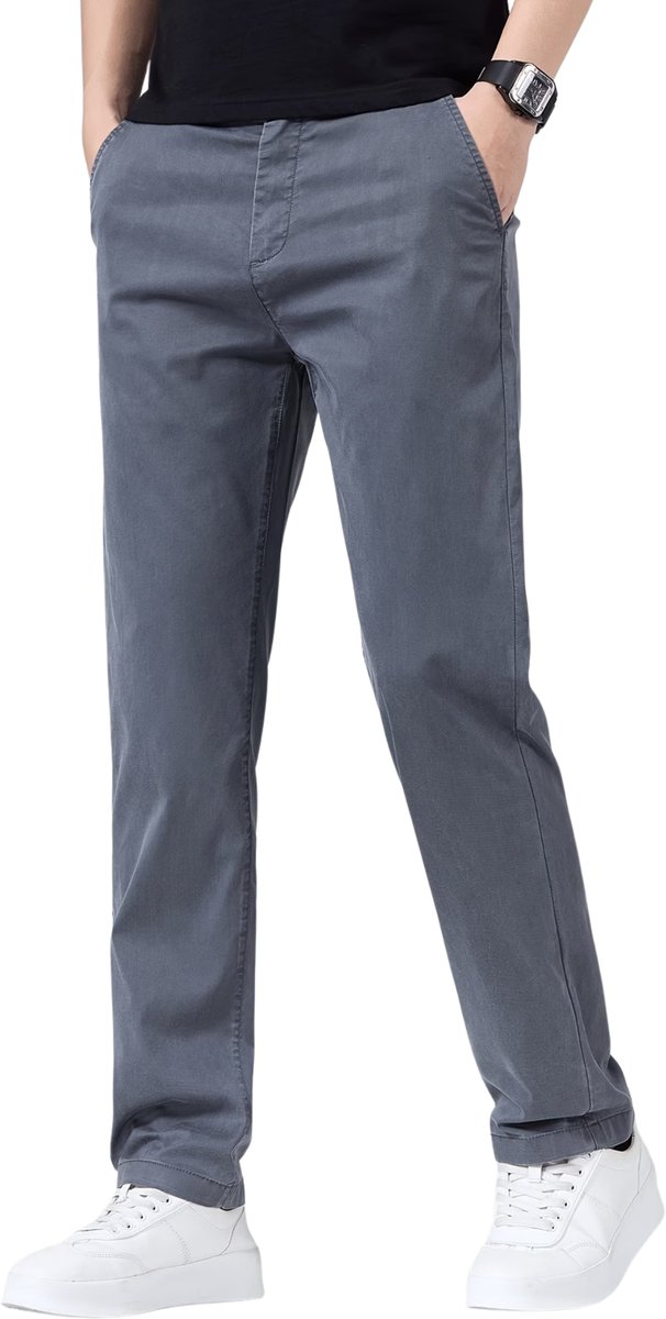 Currero Pantalon Heren Chino Regular Fit Golfbroek Nette Broek Met Elastische Tailleband Volwassenen Donkergrijs L/XL