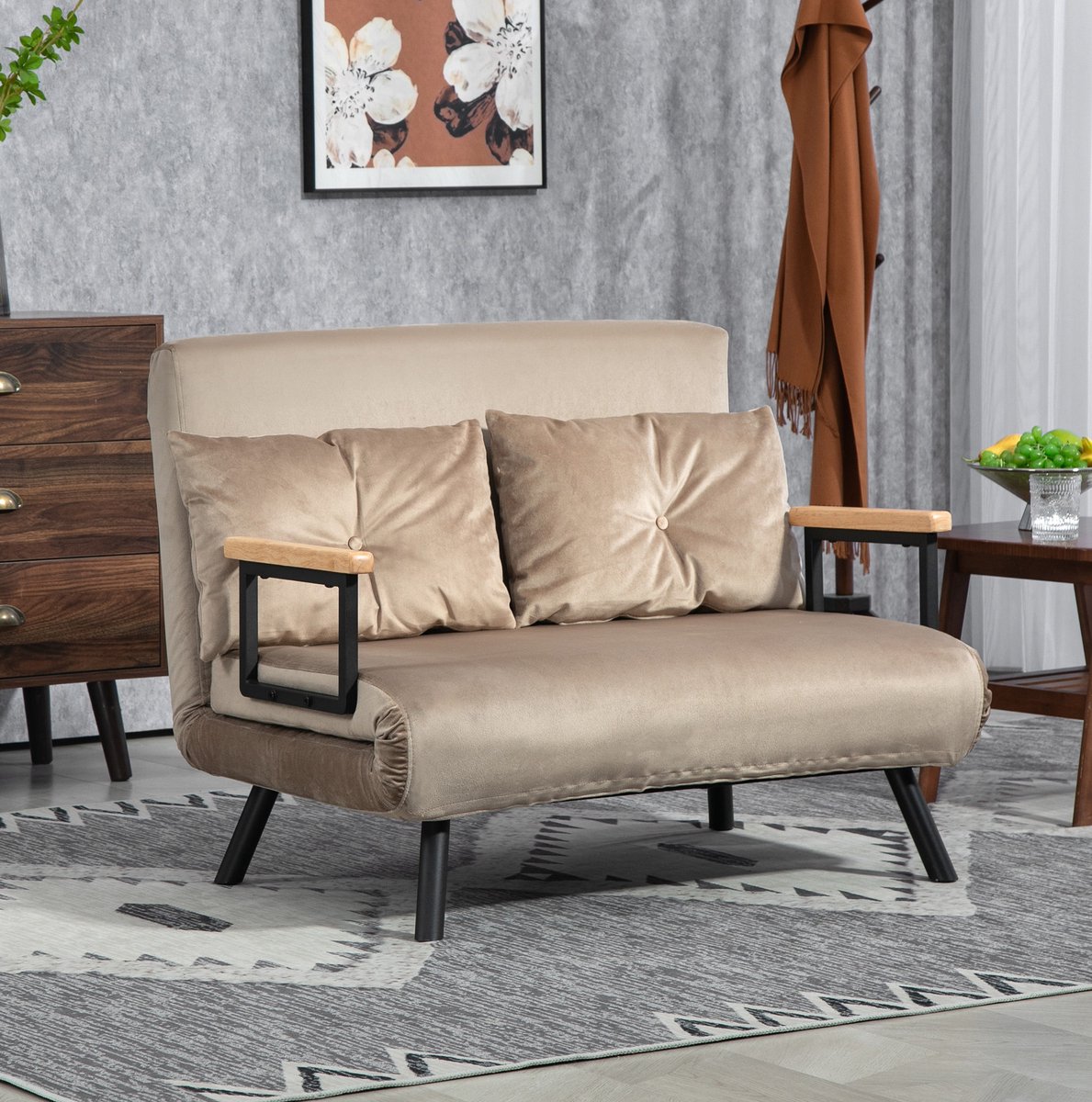 STILVORA Slaapbank 102 x 73 x 81 cm - 2-Zits Met Slaapfunctie En 5-Standen Rugleuning - Voor Woonkamer En Logeerkamer - Bruin