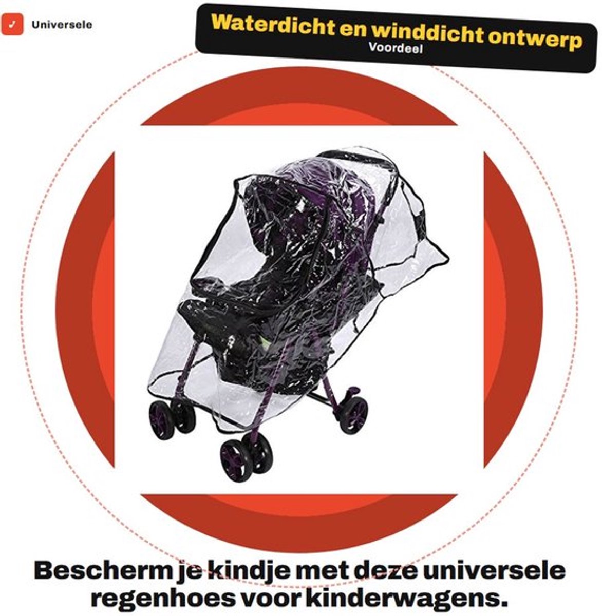 Regenhoes Universeel Waterdicht - Kinderwagen Accessoire - Ritsvenster - Opvouwbaar - Transparant PVC - Bescherming tegen Regen/Wind/Sneeuw - Kinderwagenbescherming