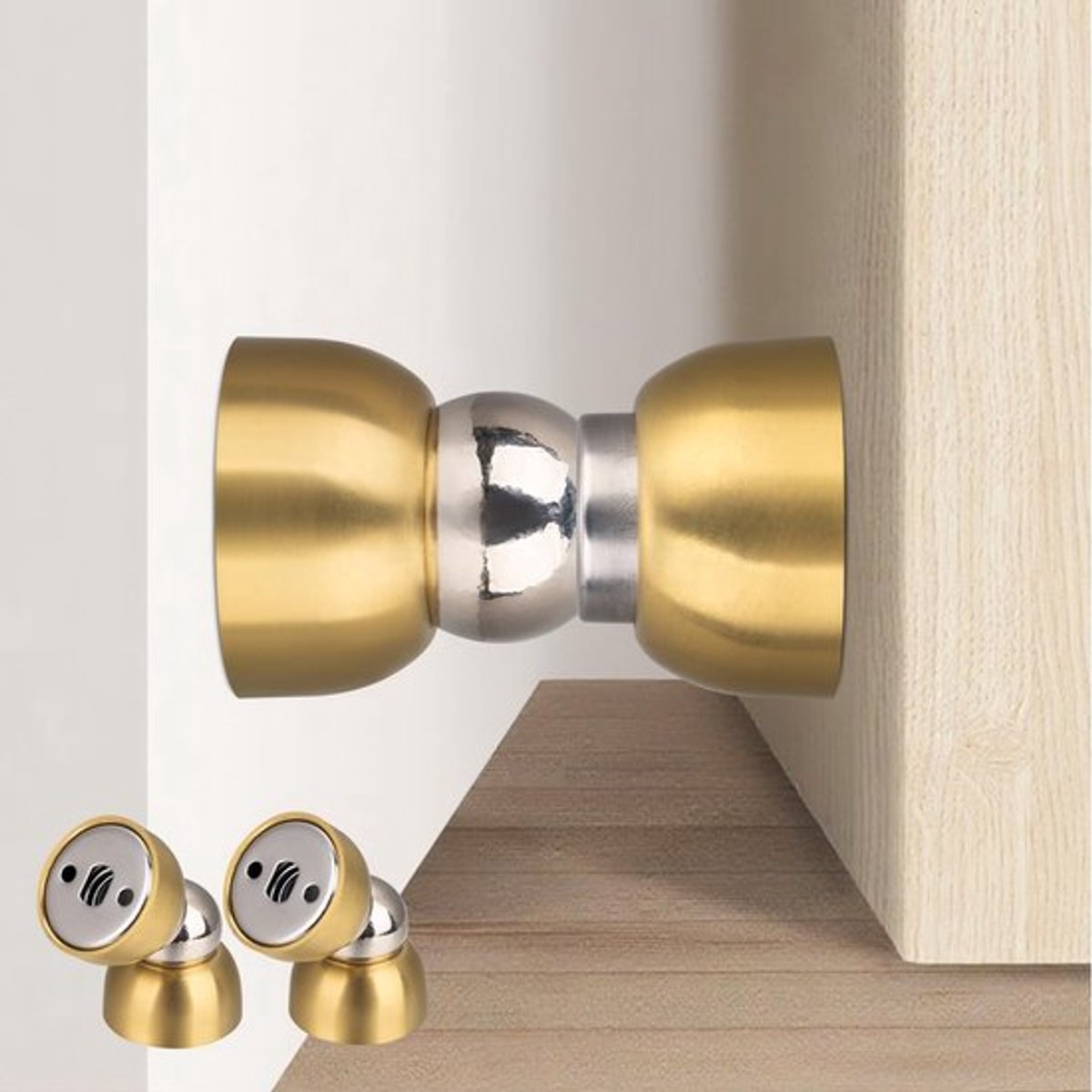 Magnetische deurstoppers - 2-delige mini-deurstoppers van roestvrij staal, robuuste magnetische deurstoppers geschikt voor slaapkamers, badkamers, keukens, woningen en kantoren (goud)