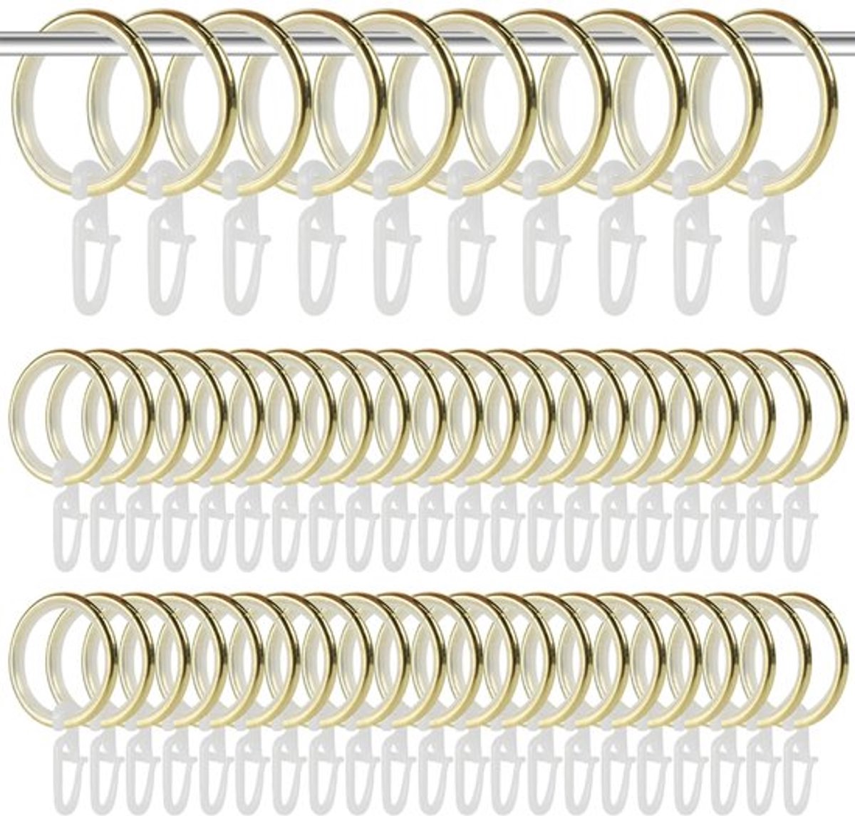 Gordijnringen 50 Stuks - Metalen Ringen met Haak - Geluidsarme Kunststof Ring - Binnendiameter 27 mm - Voor Gordijnroedes - Modern Design - Gordijnhaak