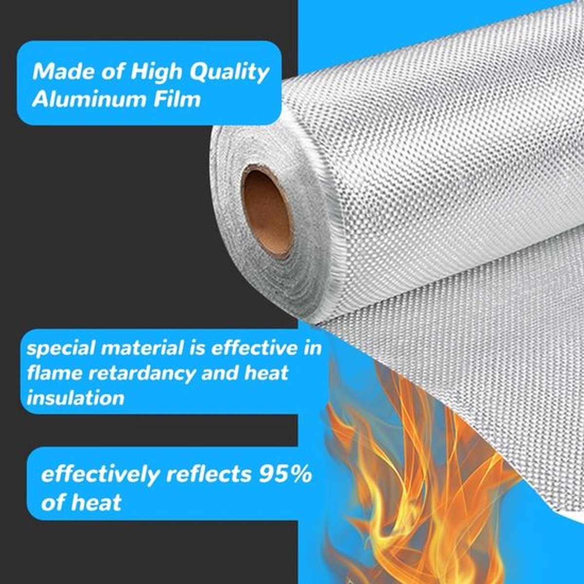 Hittebeschermingsmat zelfklevend 60 x 300 cm - Gealuminiseerde Isolatiefolie - Glasvezelmat - Hittebestendig - Reflecterend - Voor auto/motorfiets/keuken/badkamer