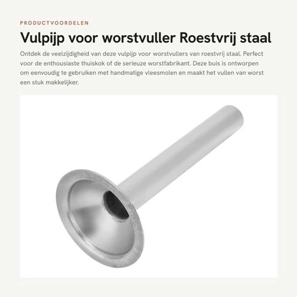 Vulpijp roestvrij staal - Worstbufferbuis - Accessoires vleesmolen - Diameter 19 mm - Buislengte 16,5 cm - Geschikt voor nr. 10 vleesmolen - Worstvulbuis