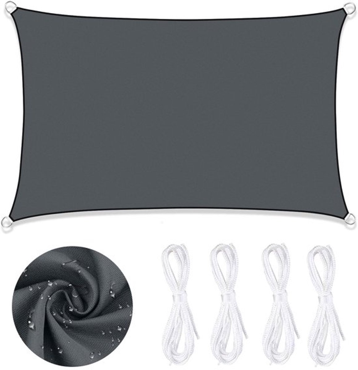 Zonnezeil Waterdicht - Schaduwdoek - UV-bescherming 95% - D-ringen Roestvrij Staal - 2 x 3 m - Duurzaam Polyester