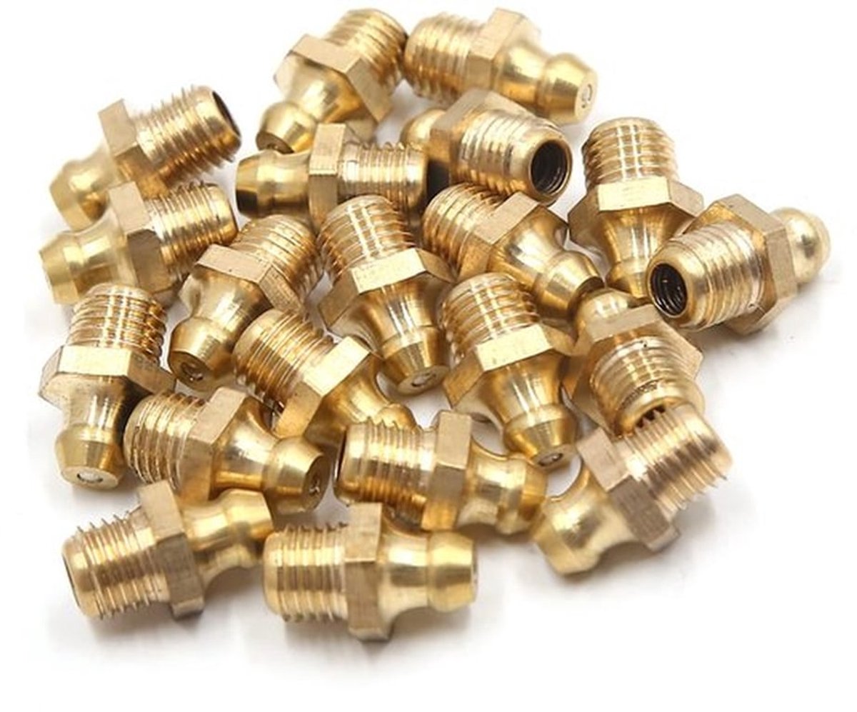 Vet Zerk M8 x 1 Schroefdraad - Messing - Corrosiebestendig - 20 Stuks - Geschikt voor Automobiel/Motor - Diepe Schroefdraad - Smeernippel