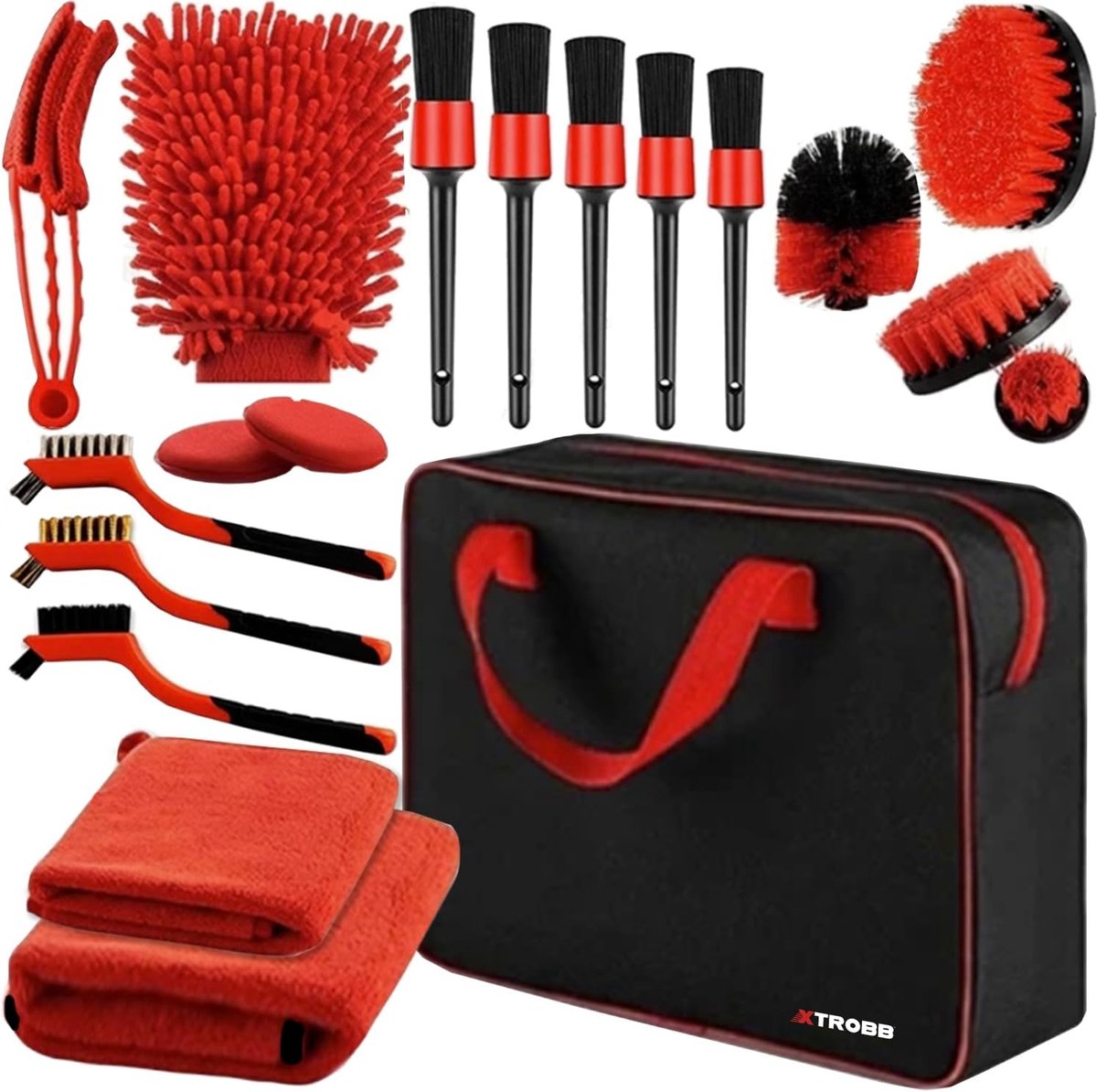 SnelShoppen - Auto Detailing Set 19-delig - Complete auto-onderhoud set met borstels, microvezeldoeken, sponzen, handschoenen en opbergtas voor reinig