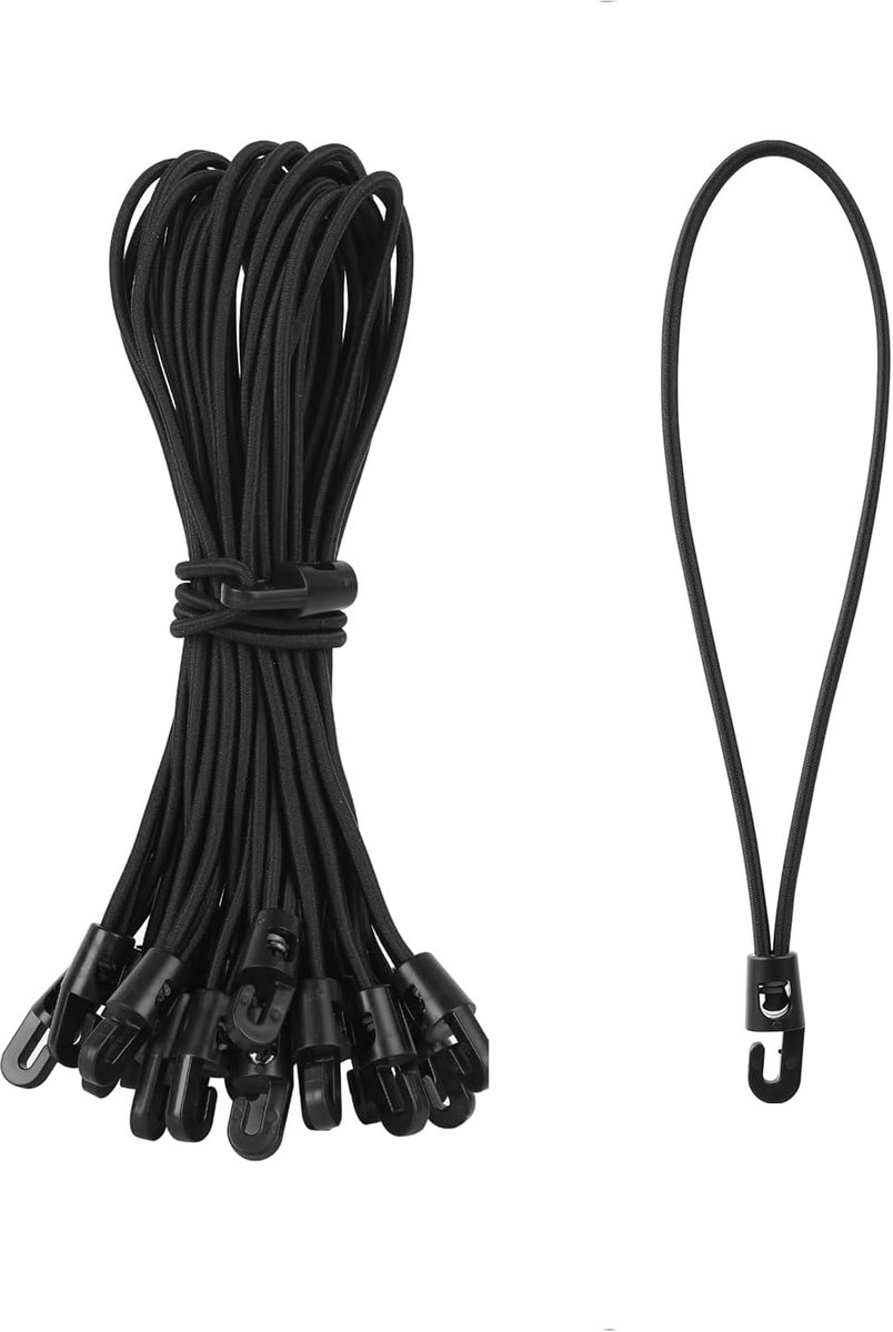 SnelShoppen - 40pcs Bungee Cords met Haken - Korte Elastische Bungee Straps 15cm - UV Bestendige Zwarte Bungee Touwen voor Bevestigen van Bagage, Tuin
