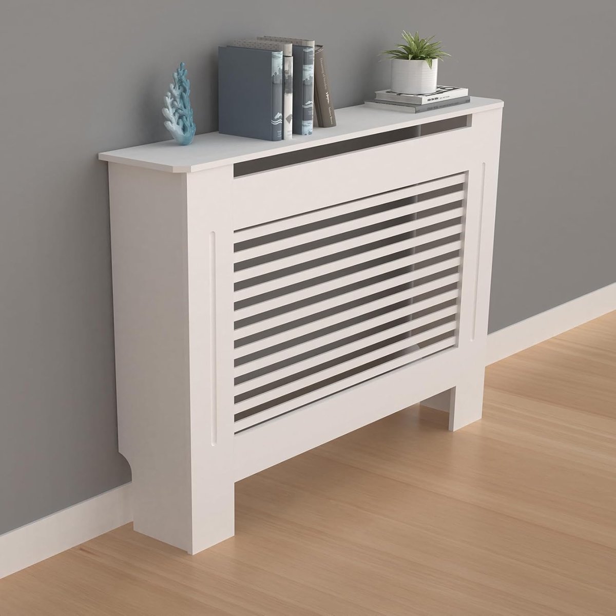 SnelShoppen - Hoge Radiator Deksel Houten Kast - Interne Hoogte 100cm - Medium Witte Horizontale Lamellen - Decoratieve Verwarming Deksels van Verdikt