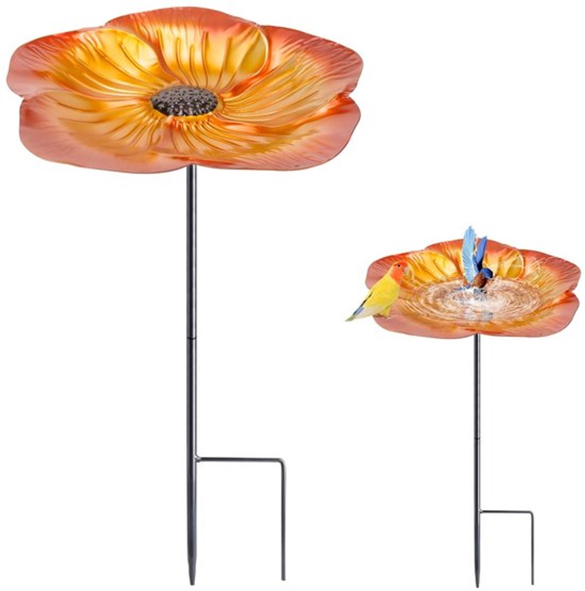 Vogelbad - Staand vogelbad voor wilde vogels - Winterbestendig - Oranje - Decoratieve tuinaccessoire - Geschikt voor tuinen en terrassen