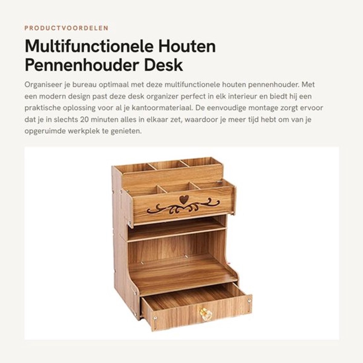 Pennenhouder Houten - Bureau Organizer - Multifunctionele Opbergbak - Grote Capaciteit - Desk Organizer - Duurzaam Hout