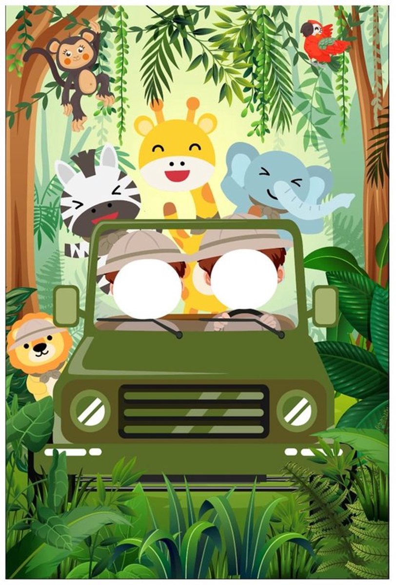 Achtergrondbanner Multicolor - Polyester Dierensafari - Jungle Avontuurthema - Feestdecoratie - Foto-Accessoire - 150 x 100 cm - Feestbanner