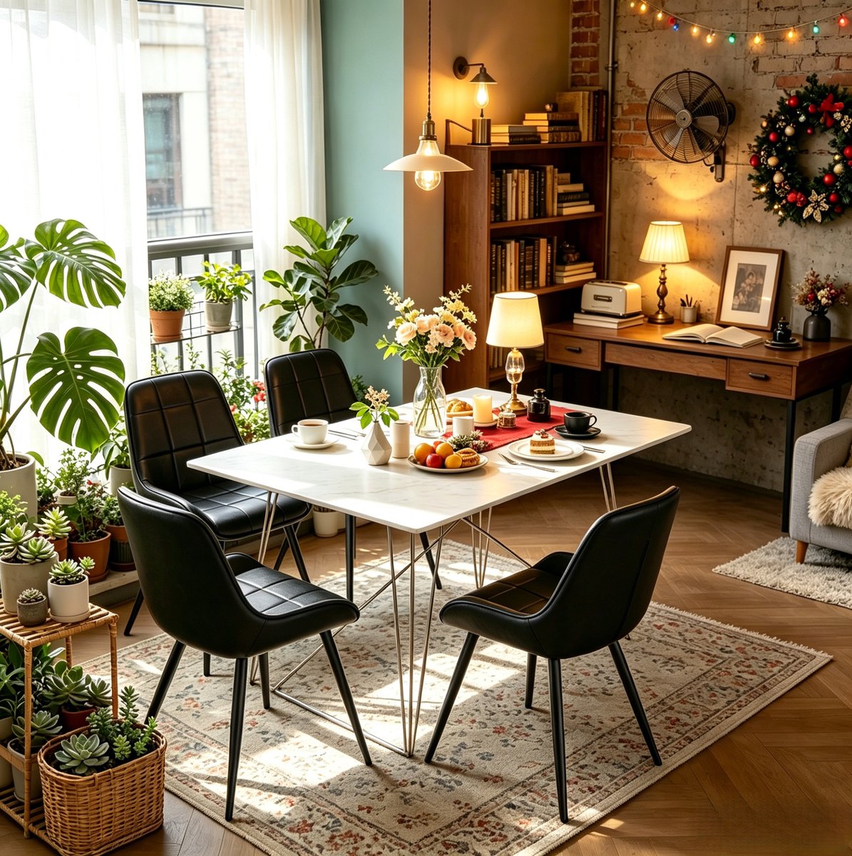 STILVORA Eetkamerstoel 81,5 cm - Kuipstoel Set Van 4 Met Gewatteerde Zitting - Voor Eetkamer En Werkkamer - Kunstleer Metaal Zwart