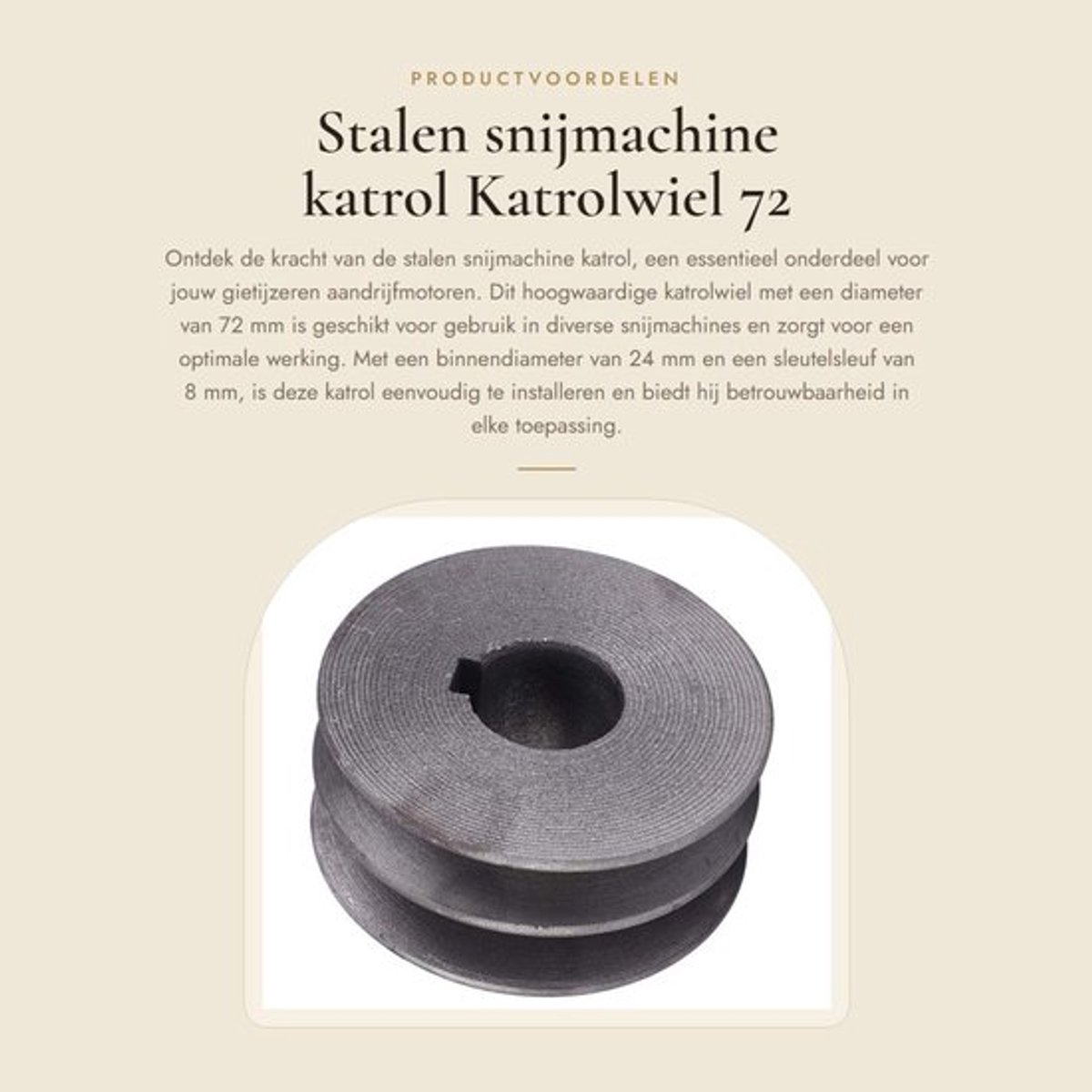 Snijmachine Katrol - Stalen Katrolwiel - Diameter 72 mm - Binnendiameter 24 mm - Hoogwaardig Materiaal - Gewicht 523 g