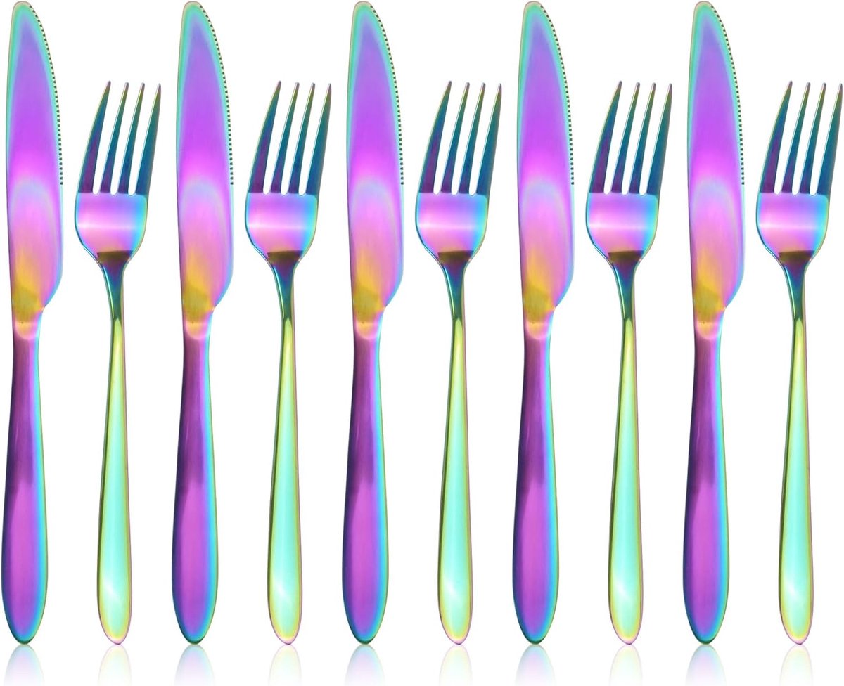 SnelShoppen - 12-delige roestvrijstalen bestekset voor 6 personen, steakmessen en vorken, vaatwasmachinebestendig, spiegelgepolijst, ideaal voor dagel