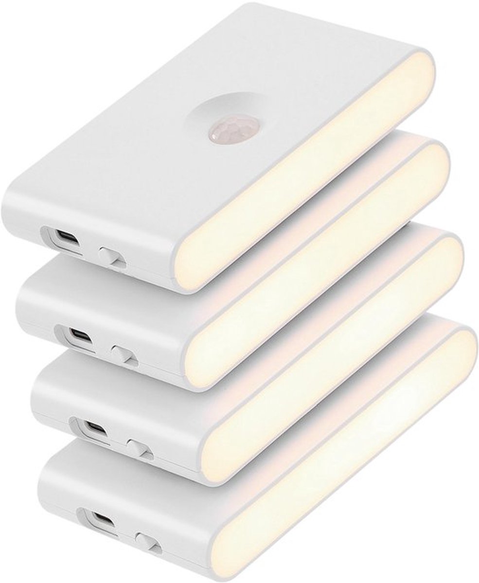 Sensorlampen voor binnen, set van 4 draadloze, oplaadbare, magnetische LED-wandlampen met 