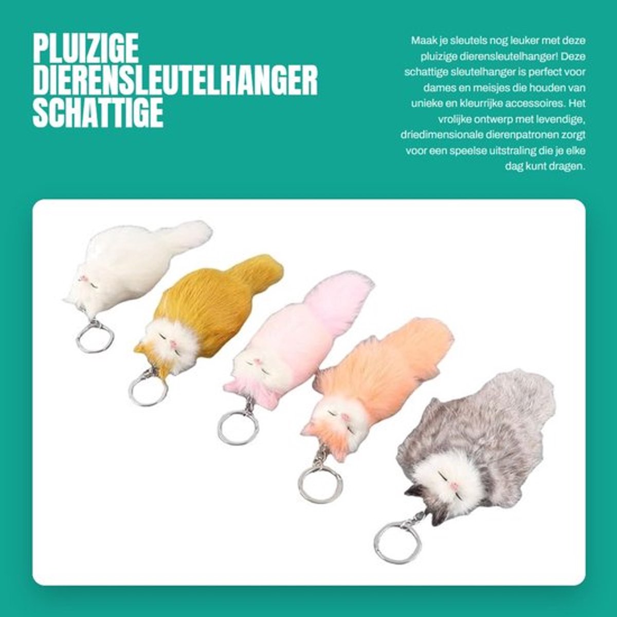 Dierensleutelhanger Pluizig - Draagbaar - Schattig - Duurzaam - Stevig - Heldere Kleuren - Sleutelhanger