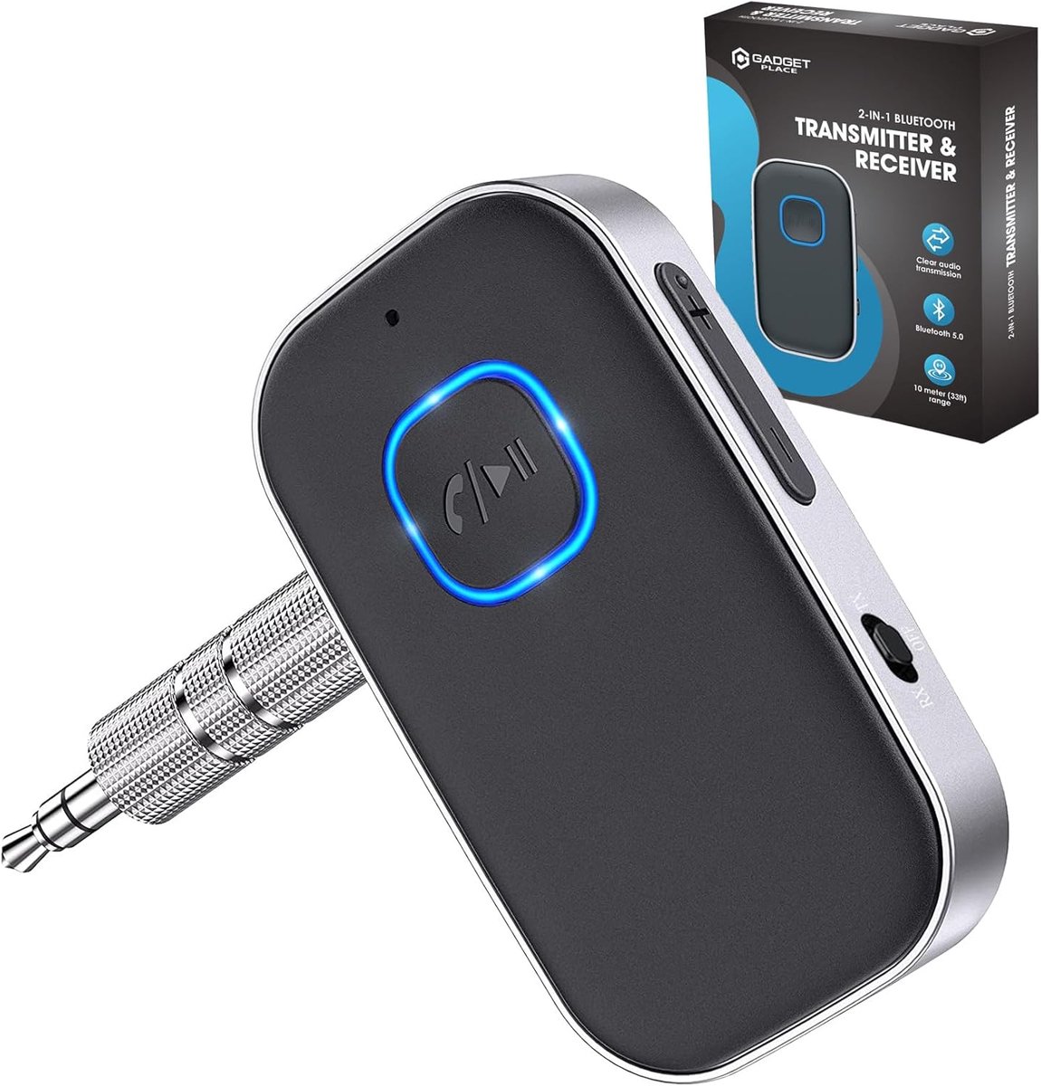 SnelShoppen - 2 in 1 Bluetooth Receiver & Transmitter - BT 5.0 - 3.5MM AUX - Draadloze Audio Ontvanger - Handsfree Bellen - Ideaal voor Feest, Camping