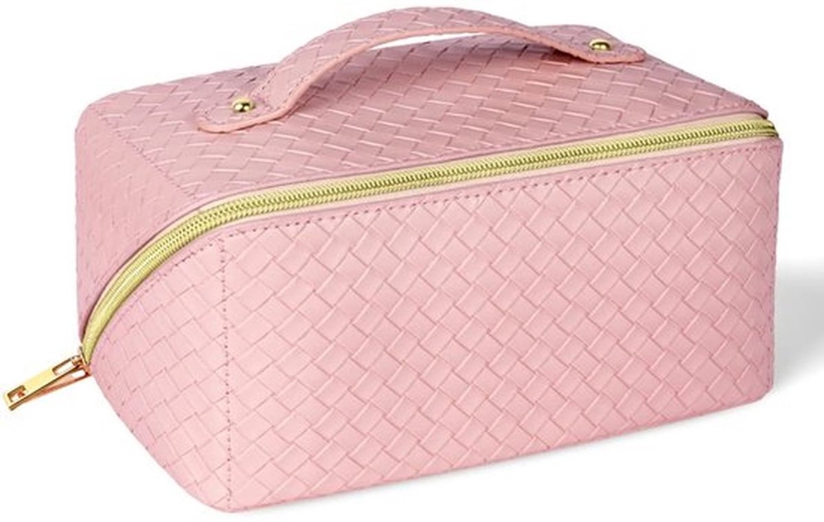 Aucuu Make-uptas voor op reis, PU-leer, draagbare make-uptas met grote inhoud, waterdicht, draagbaar, toilettas-organizer voor toiletartikelen, Large