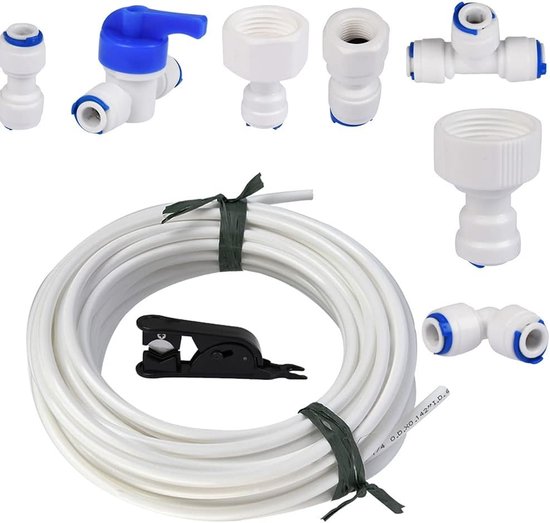 Universele Aansluitset voor Waterleiding van 15m, Inclusief Water Slang Connectoren van 6.4mm, 12.7mm en 19mm voor Koelkast Wateraansluiting