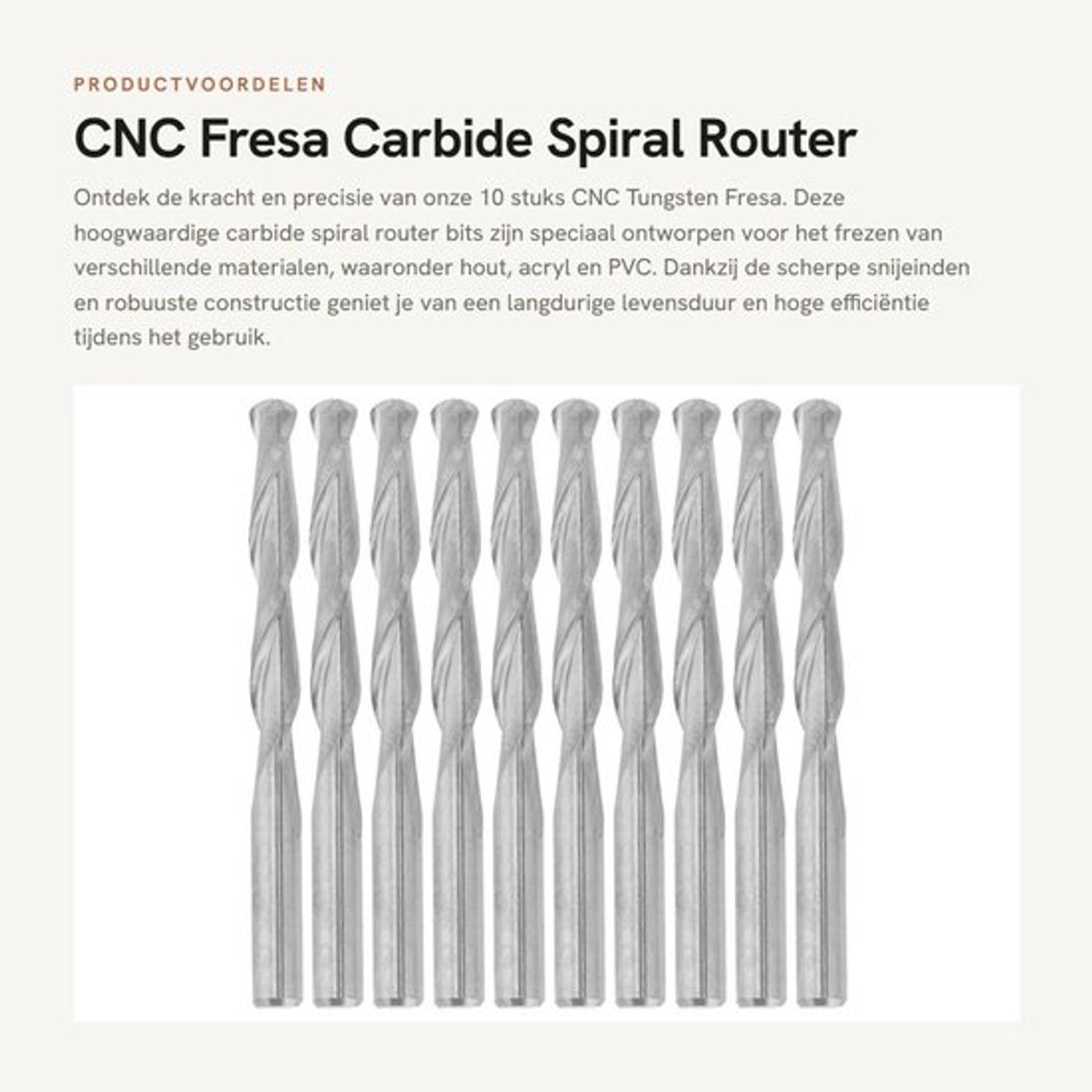 CNC Fresa - Carbide Spiral Router Bits - 10 Stuks - 3.17mm - Voor Hout en PVC - Houtsnijder - Precisie Gereedschap - Multifunctioneel