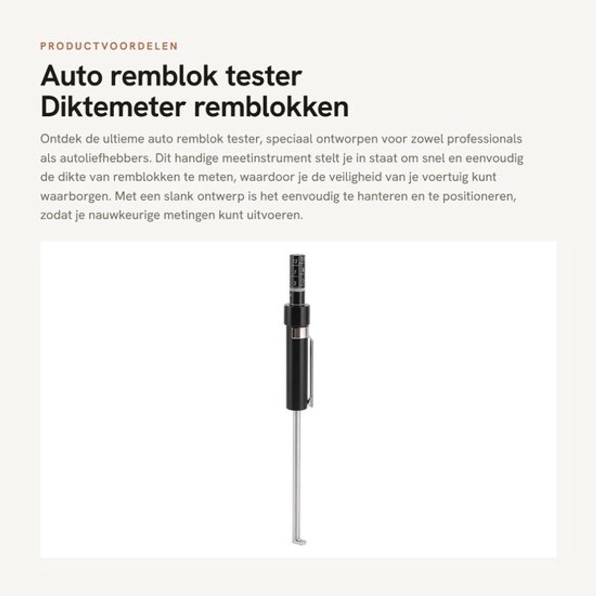 Remblok Tester - Tijdbesparende Diktemeter - Geschikt voor Binnen/Buiten Remblokken - Slank Design - 1,5 mm Markeringsfunctie - Eenvoudig te Bedienen - Remblokdikte Meter