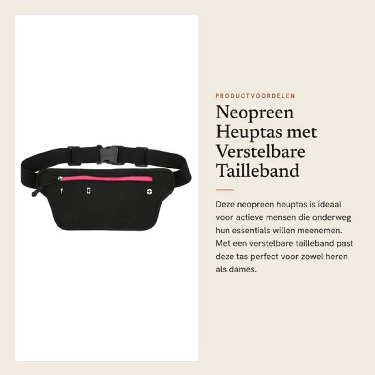 Heuptas Neopreen - Verstelbare Tailleband - Hardloopheuptas - Antislip - Koptelefoongat - Duurzaam Materiaal - 25 x 12 cm - Hardlooptas