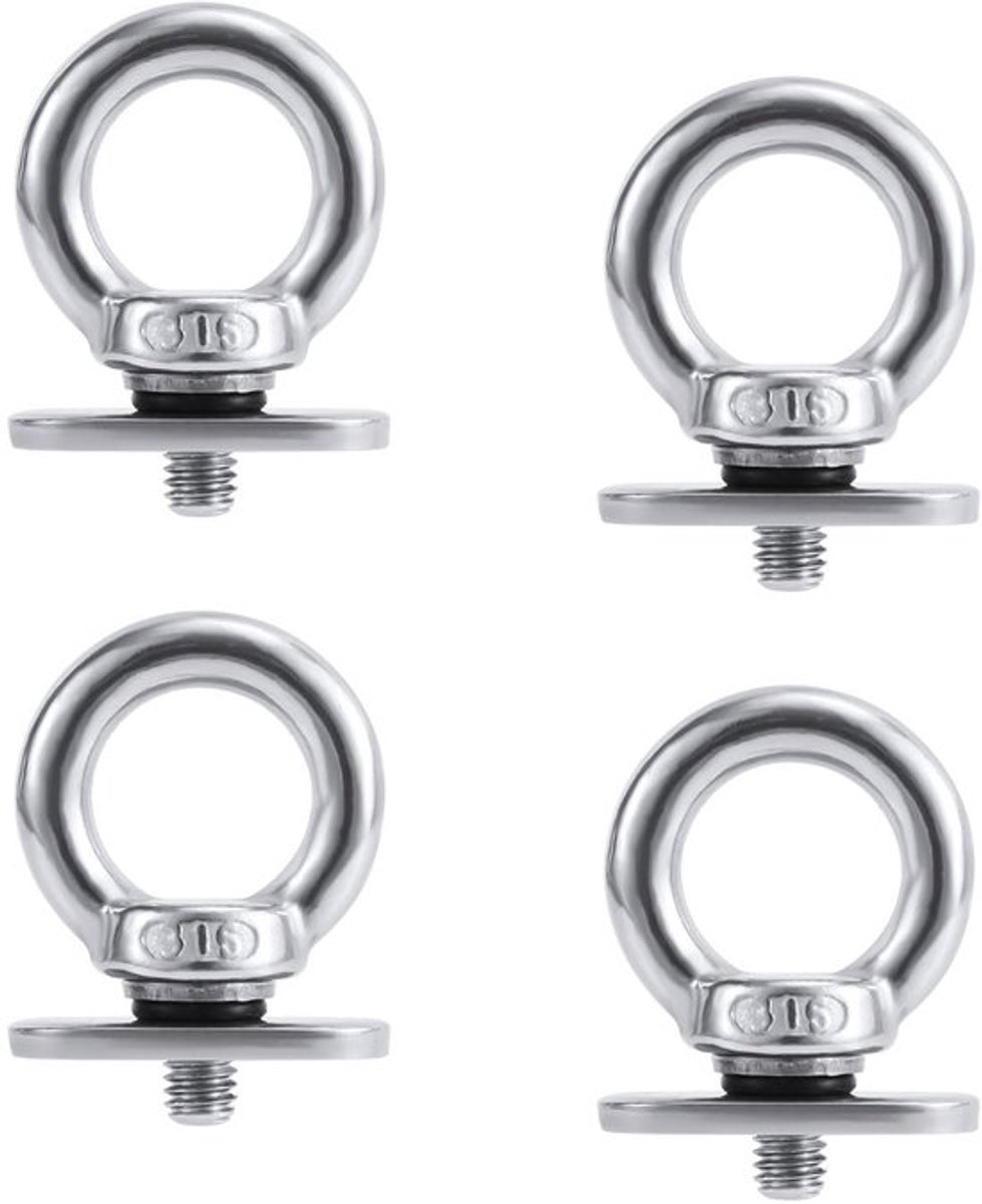 Tie Down Oogbout 4 Stuks - RVS Bevestigingsringen - Kayak/Kano Accessoire - Bungee Koord - 316 Roestvrij Staal - 3,8 x 2,8 x 1,5 cm