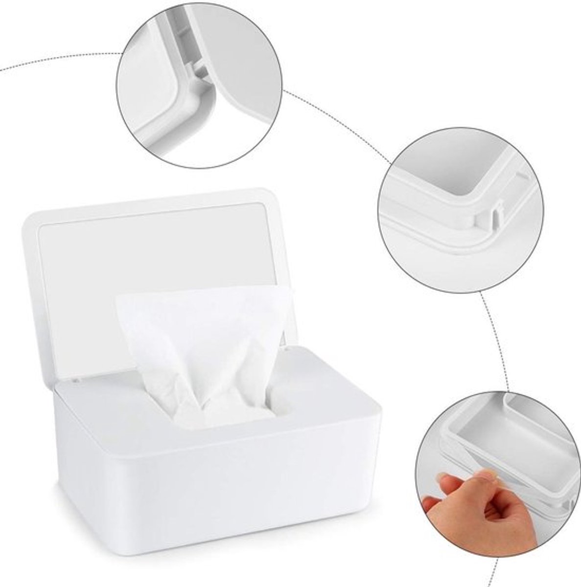 Doekjesbox met deksel - Vaatdoekhouder - Doekjes houder - Kinderveilig - Kunststof - Grote capaciteit 18,5 x 12 x 7,5 cm - Doekjeshouder