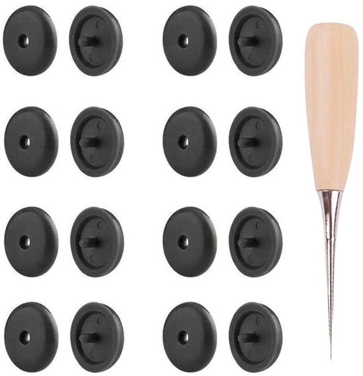 Buttbutton 15 Sets - Antislip Gesp - Riem Gesp - Houten Handvat - Limietfunctie - Diameter 1,5 cm - Riemgesp