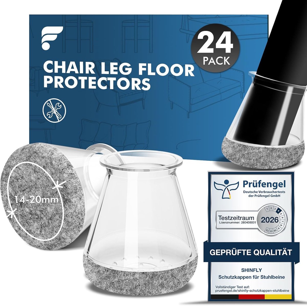 SnelShoppen - Round Chair Leg Caps - Silicone Pads voor Stoelen en Vloerbescherming - Laag Geluid, Transparant, Set van 24, Voor Rond 14-20mm