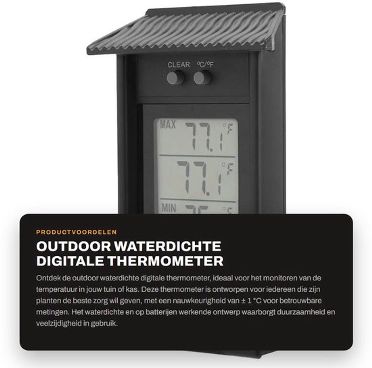 Outdoor Waterdichte Digitale Thermometer - Tuin en Kas - Betrouwbare Temperatuurmeting - Kunststof - Weerbestendig - Max Min Thermometer...