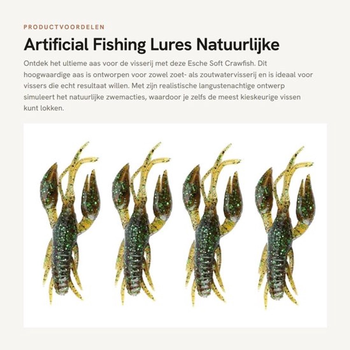 Kunstaas Set 4 Stuks - Holografisch Ontwerp - Duurzaam Siliconen - Crawfish/Vissensnoek - Roofvis Aas - Natuurlijke Zwemactie - Vissenaas