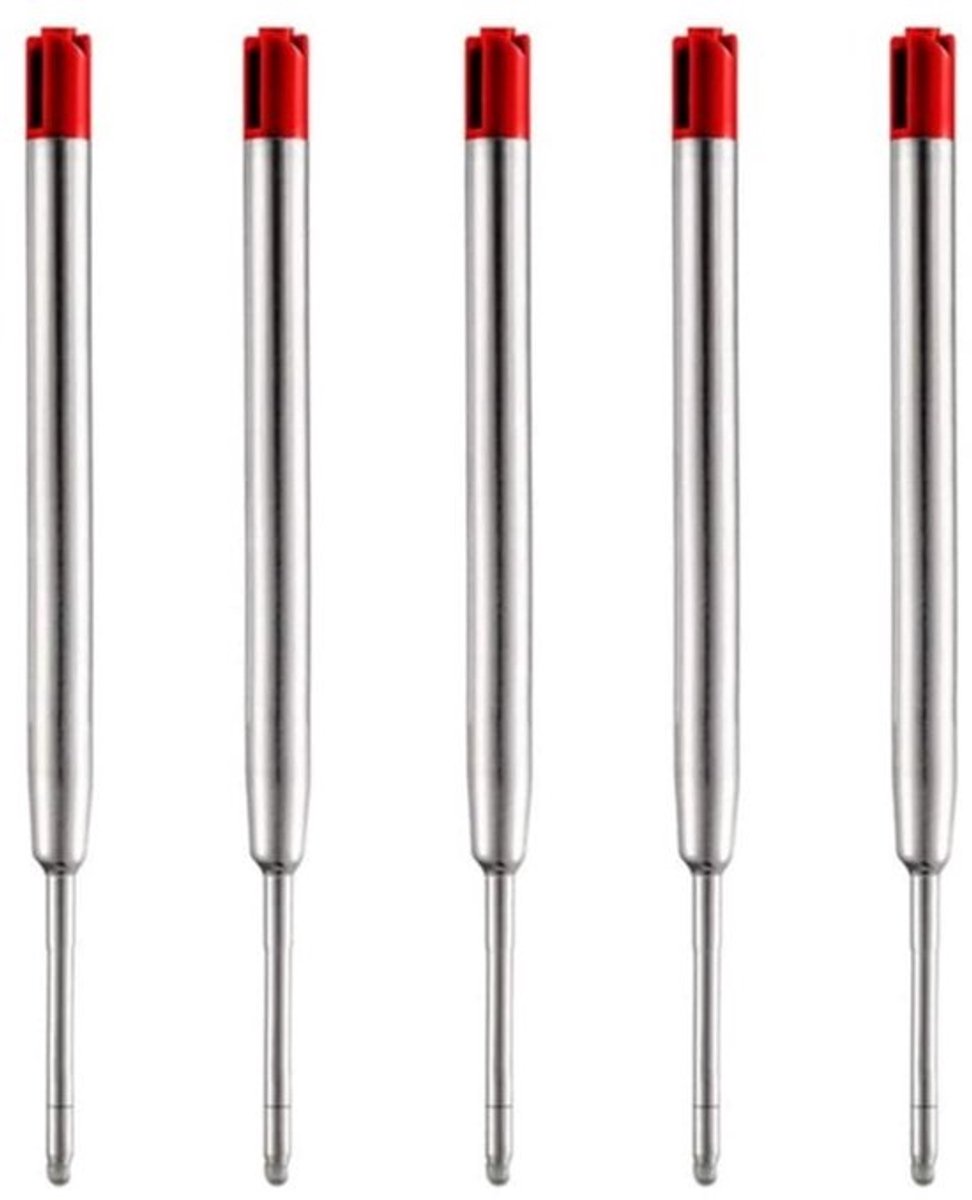 Balpenvullingen 6 Stuks - Grote Vulling - Metalen Reservevullingen - 1,0 mm Schrijfkleur Rood - Universele Navullingen - Totale Lengte 99 mm - Balpen