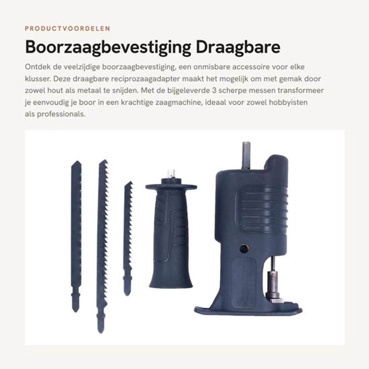 Boorzaagbevestiging - Draagbare reciprozaagadapter - Inclusief 3 messen - Multi - Voor snijden van metaal en hout - Geschikt voor boormac...